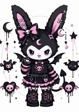 Gothic Bunny Character with Pink Accents