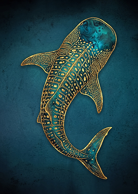 Golden Whale Shark Art poster