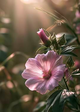 Delicate Pink Hibiscus Flower in Sunlight