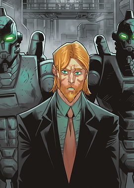 Man with robots in industrial setting