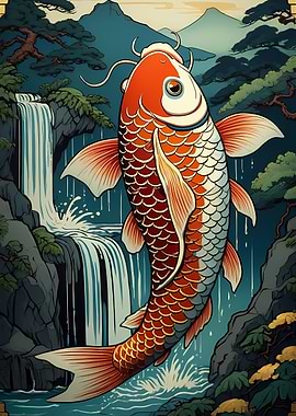 Koi fish by waterfall