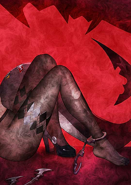 Woman in Stockings and Heels with Handcuffs