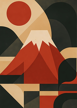 Stylized Mount Fuji and Sun