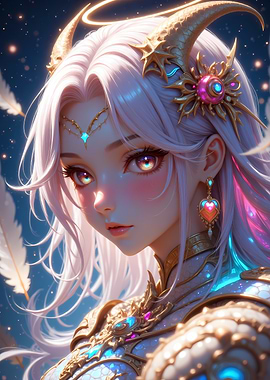 Anime Angelic Warrior with Golden Horns