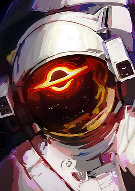 Astronaut Reflecting a Black Hole