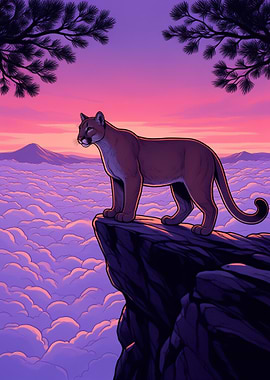 Cougar on a cliff above clouds