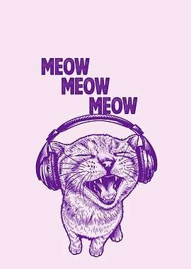 Cat with Headphones Singing Meow