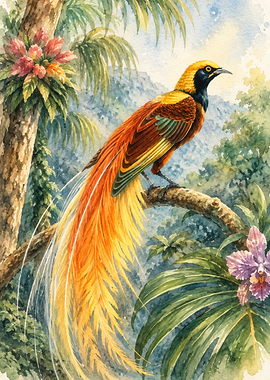 Bird of Paradise in Tropical Forest