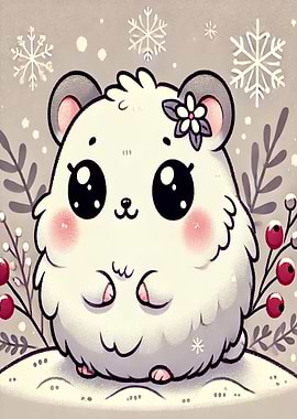 Winterberry The Hamster with Snowflakes