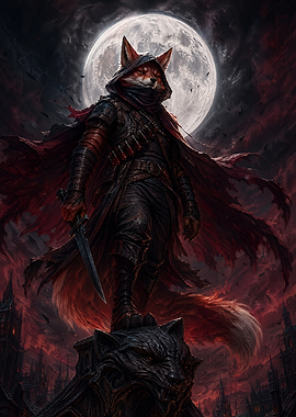 Fox Warrior Under the Moon