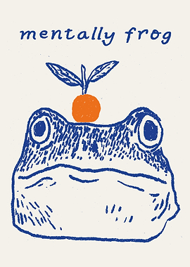 Mentally Frog Poster, Cute Grumpy Frog Wall Art, Whimsical Frog Illustration Print
