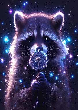 Cosmic Raccoon with Dandelion