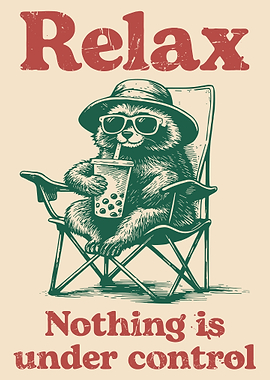 Relax Raccoon Poster, Funny Bubble Tea Wall Art, Cute Camping Humor Print