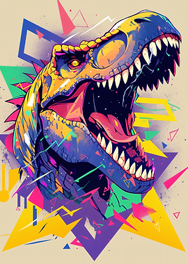 Colorful T-Rex Roaring with Geometric Shapes