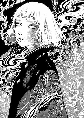 Anime Girl Smoking with Smoke Effects