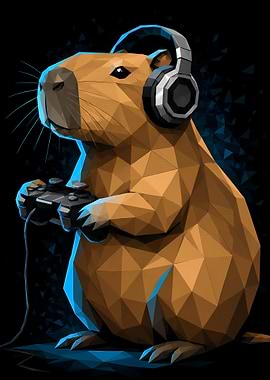 Gamer Capybara with Headphones and Controller
