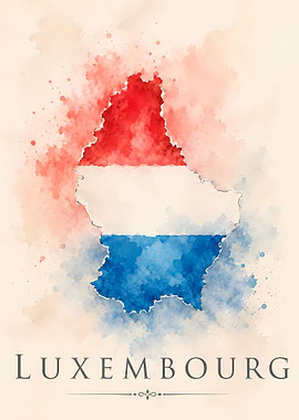 Luxembourg Flag Map Watercolor