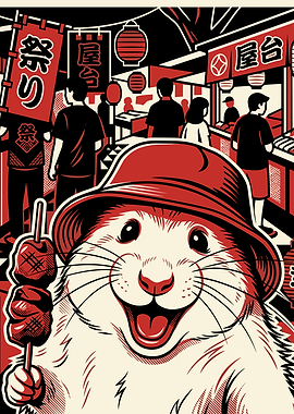Happy Hamster at a Japanese Festival