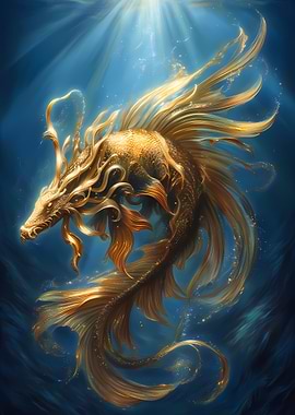 Golden Dragon Fish Underwater