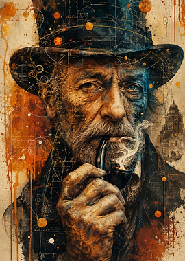 Steampunk Old Man Smoking Pipe
