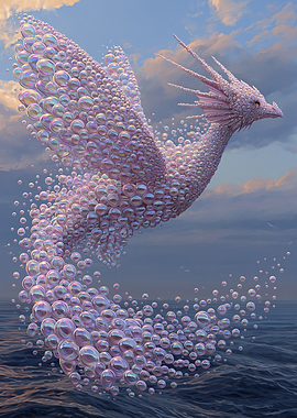 Bubble Dragon Over the Ocean