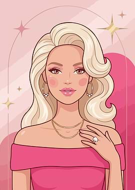 Glamorous Blonde Woman in Pink Dress