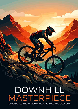 Downhill Mountain Biker at Sunset