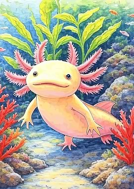 Cute Axolotl Underwater Scene