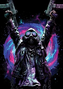 Post-Apocalyptic Figure with Guns in Space