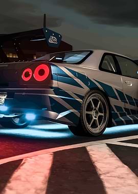 Nissan Skyline GT-R R34 with Blue Stripes