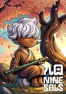 Child with Flute Under Cherry Blossoms