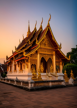 Golden Buddhist Temple at Sunset