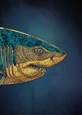 Golden Shark Head with Teal Accents