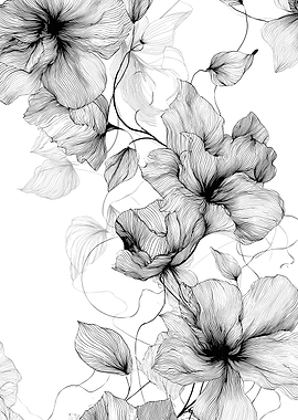 Elegant Black and White Floral Line Art