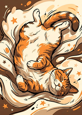 Celestial Sleeping Ginger Cat and Stars