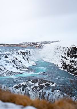 Winter Waterfall GullFoss in Iceland