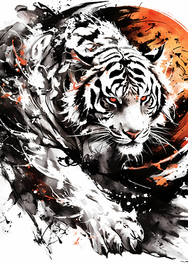 Aggressive White Tiger Art