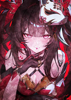 Anime Girl with Fox Mask