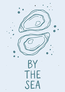 Minimalist Oyster Illustration – Coastal Blue Sea Wall Art Poster