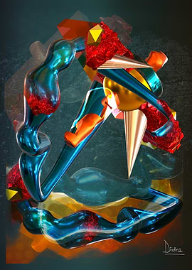 Abstract 3D Sculpture with Metallic and Gemstone Elements