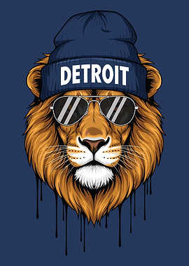 Lion Wearing Beanie and Sunglasses