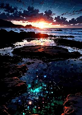 Cosmic Ocean Sunset Reflection