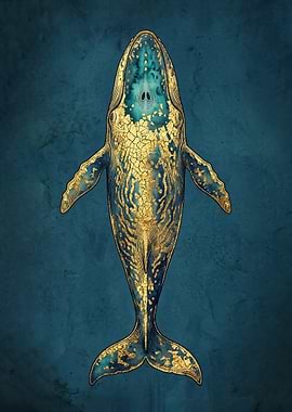 Golden Whale Illustration art poster