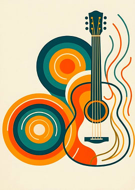 Retro Guitar with Concentric Circles