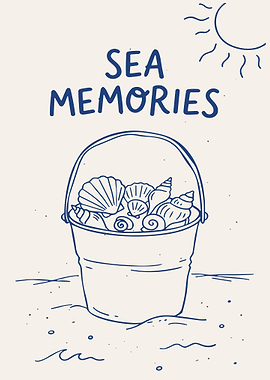 Sea Memories Coastal Shell Bucket Poster Vintage Beach Wall Art