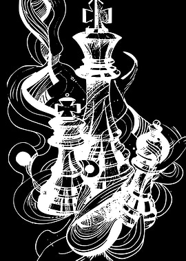 Abstract Chess Pieces with Swirling Lines