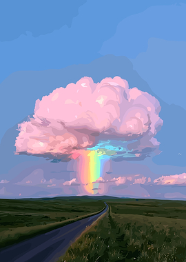 Rainbow Cloud Over a Country Road