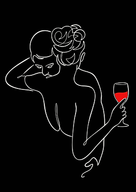 Couple Embracing with Wine