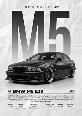 striking black bmw m5 e39 Poster