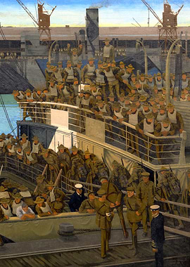 American Troops at Southampton Embarking for France by Thomas Derrick WW1 Historical Painting